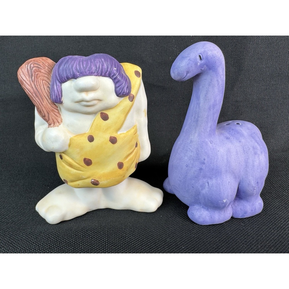 Vintage Albert Price Caveman & Dinosaur Ceramic Salt & Pepper Shaker Set